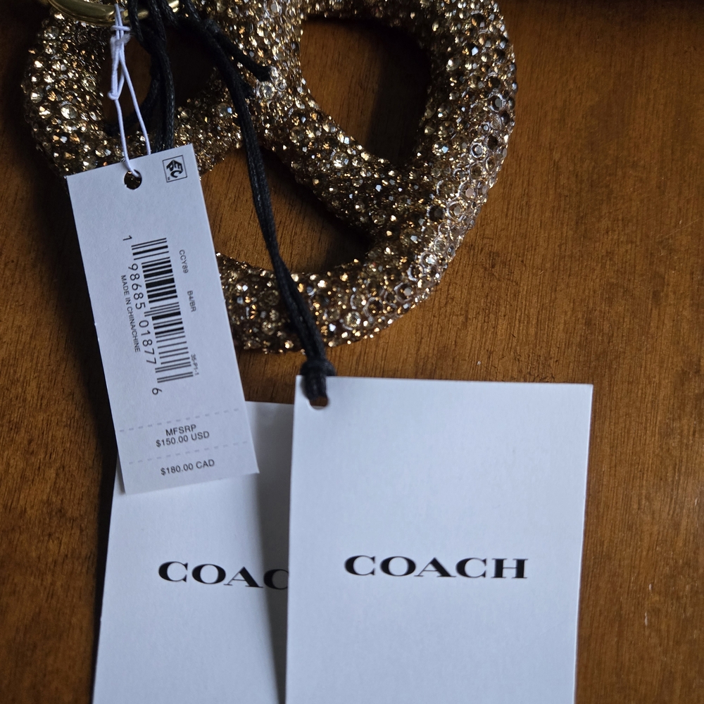 Coach Crystal Pretzel Keychain Charm - Gold Glitter - Picture 2 of 7